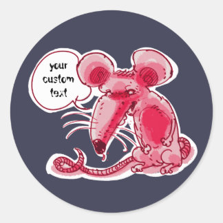 ugly rat cartoon with customisable speech baloon classic round sticker