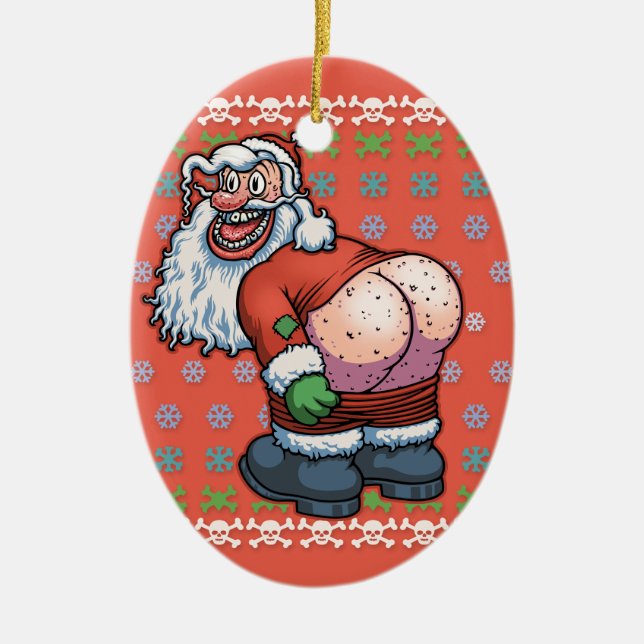Ugly Santa Moon Ceramic Tree Decoration (Front)