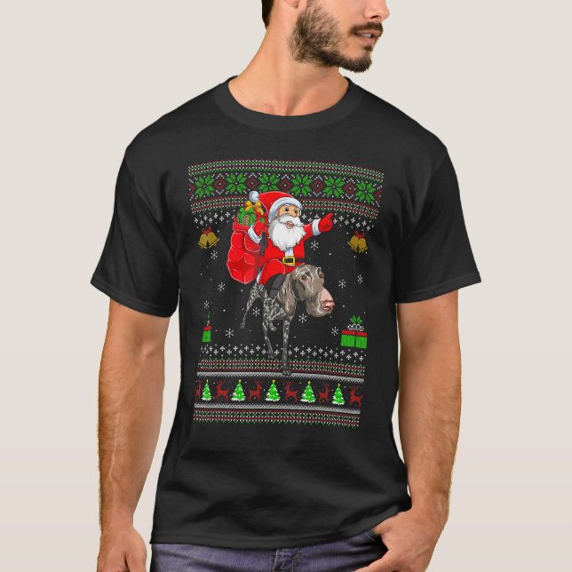 Ugly Santa Riding German Shorthaired Pointer Dog C T-Shirt (Front)