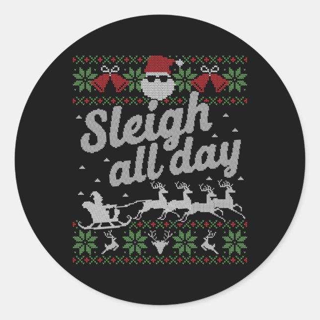 Ugly Santa Sleigh All Day Classic Round Sticker (Front)