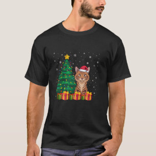 Ugly Savannah Cat Santa Hat Christmas Tree Lights T-Shirt