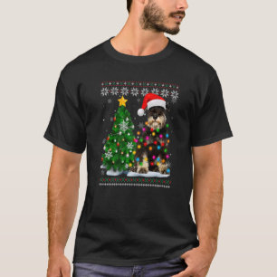 Ugly Schnauzer Dog Santa Hat Christmas Tree Light  T-Shirt