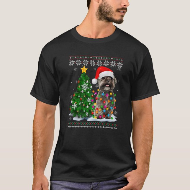 Ugly Shih Tzu Dog Santa Hat Christmas Tree Light  T-Shirt (Front)