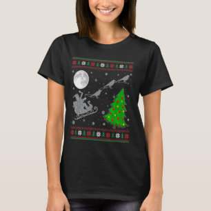 Ugly Sparrow Xmas Lighting Tree Santa Riding Sparr T-Shirt