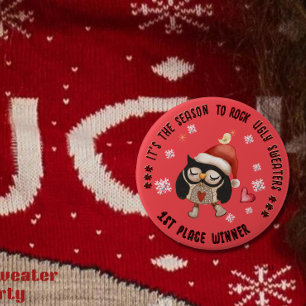 Ugly Sweater 1st Winner Red Owl 10 Cm Round Badge