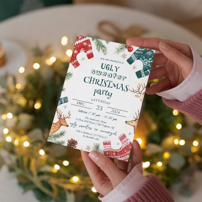 Ugly Sweater and Reindeer Christmas Party Invitation (Creator Uploaded)