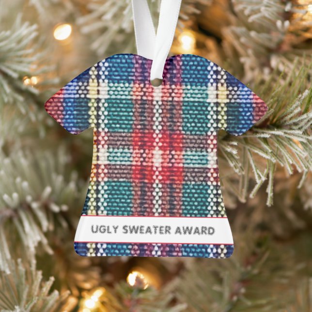 Ugly Sweater Award Colourful Plaid YEAR Fun Party Ornament (Tree)