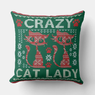 Ugly Sweater Cat Lady Pillow Christmas Exchange
