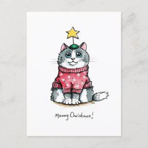 Ugly Sweater Cat - Meowy Christmas Postcard