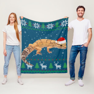 Ugly Sweater Christmas Animals Santa Leopard Gecko Fleece Blanket