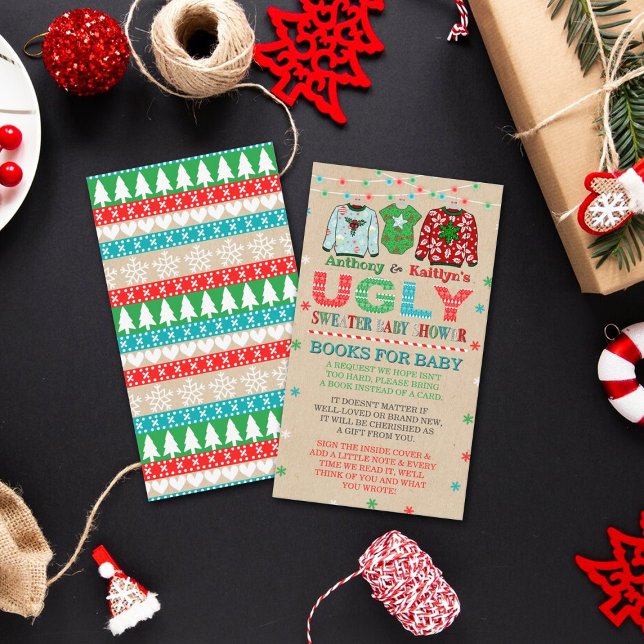 Ugly Sweater Christmas Baby Shower Books For Baby Enclosure Card (Creator Uploaded)
