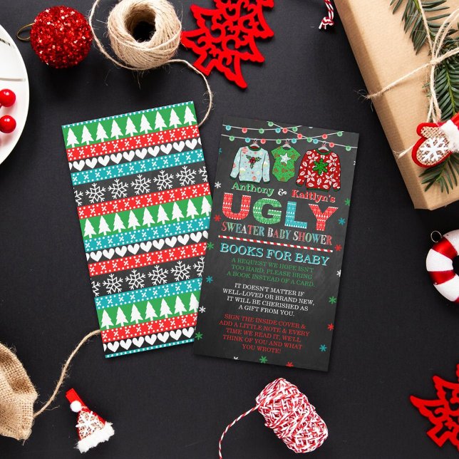 Ugly Sweater Christmas Baby Shower Books For Baby Enclosure Card (Creator Uploaded)