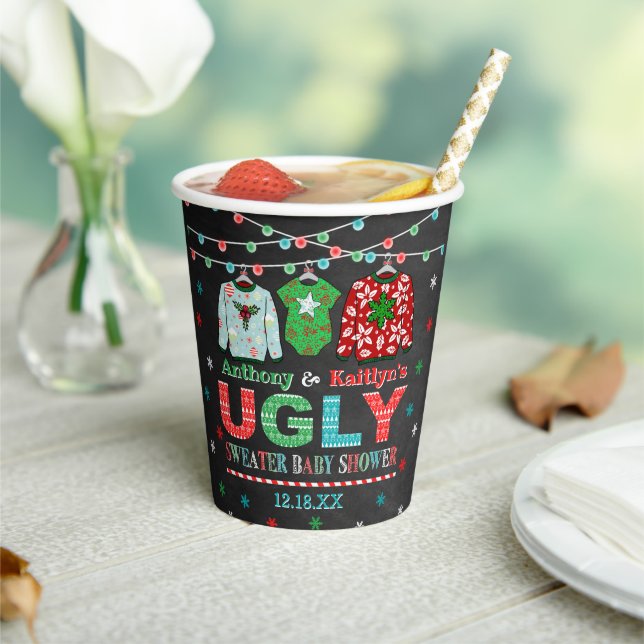Ugly Sweater Christmas Baby Shower Paper Cups (Insitu)