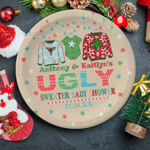 Ugly Sweater Christmas Baby Shower Paper Plate