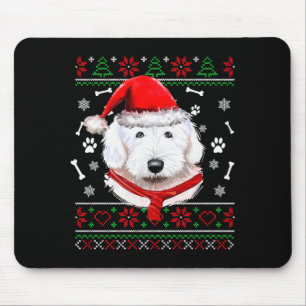 Ugly Sweater Christmas Bobtail Dog Santa Hat Pajam Mouse Pad