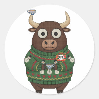 Ugly Sweater Christmas Bull Sticker Sheet