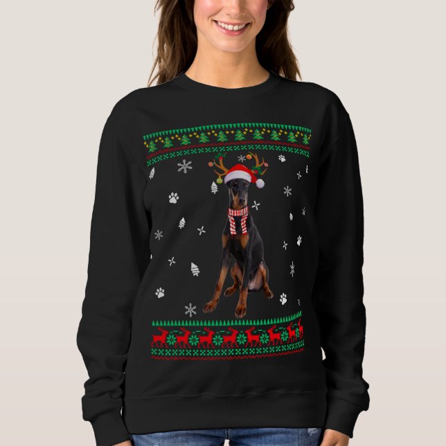 Ugly Sweater Christmas Doberman Dog Santa Reindeer (Front)