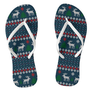Ugly Sweater Christmas Faux Knit Pattern Thongs