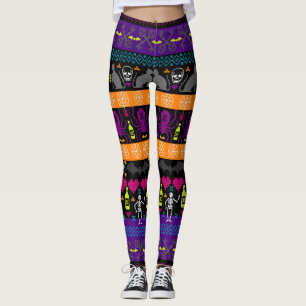 Ugly Sweater Christmas - Halloween Stripe Print Leggings