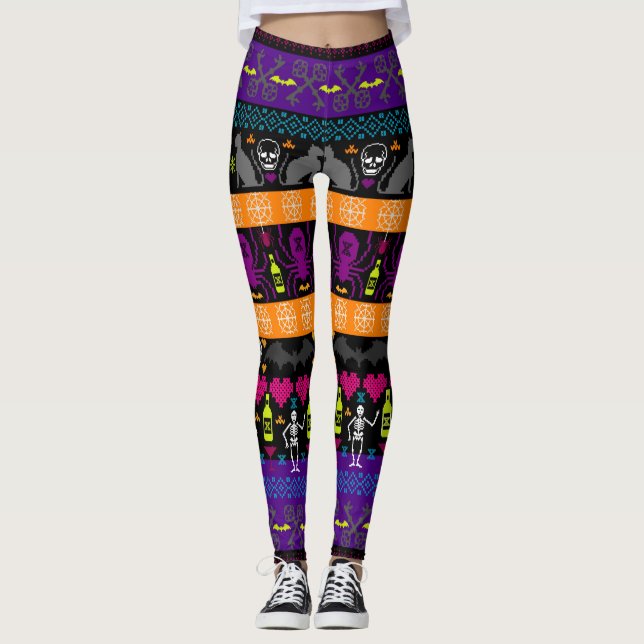 Ugly Sweater Christmas - Halloween Stripe Print Leggings (Front)