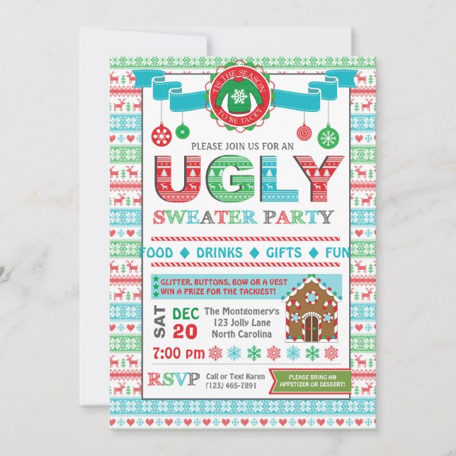 Ugly Sweater Christmas Holiday Party Invitation (Front)
