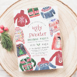 Ugly Sweater Christmas Holiday Party Invitation<br><div class="desc">[All text is editable!] A modern design, suitable for many occasions: Christmas party, holiday cocktails, white elephant, secret Santa, pajama party, birthday, and more! A traditional Christmas theme, with fun ugly sweaters in a modern, watercolor style. There are some sweaters with knitted patterns, others have a reindeer, a snowman rockstar,...</div>