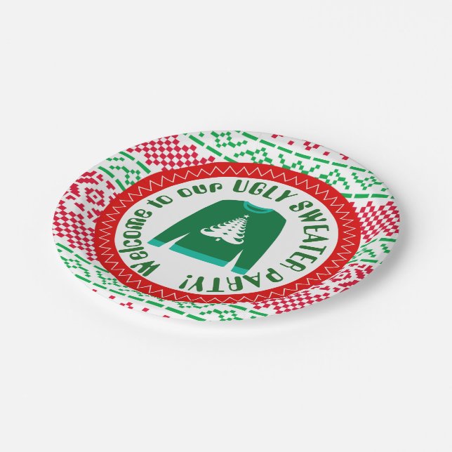 Ugly Sweater Christmas Holiday party paper plate (Angled)