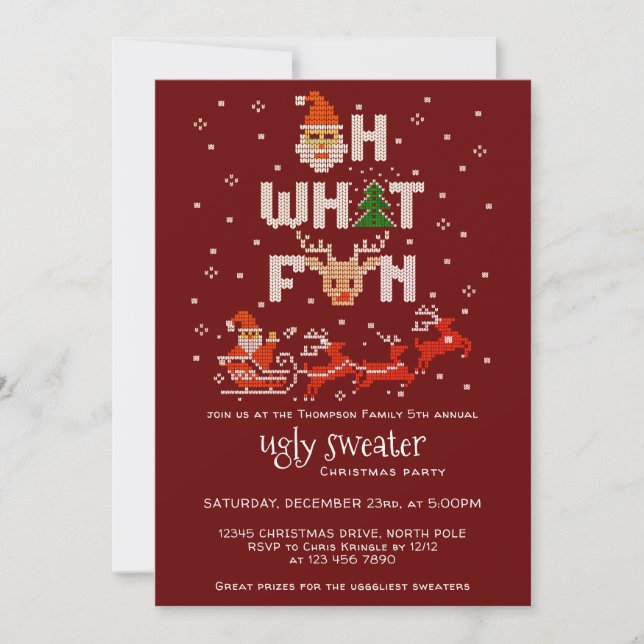 Ugly Sweater Christmas Holiday Party R Oh What Fun Invitation (Front)