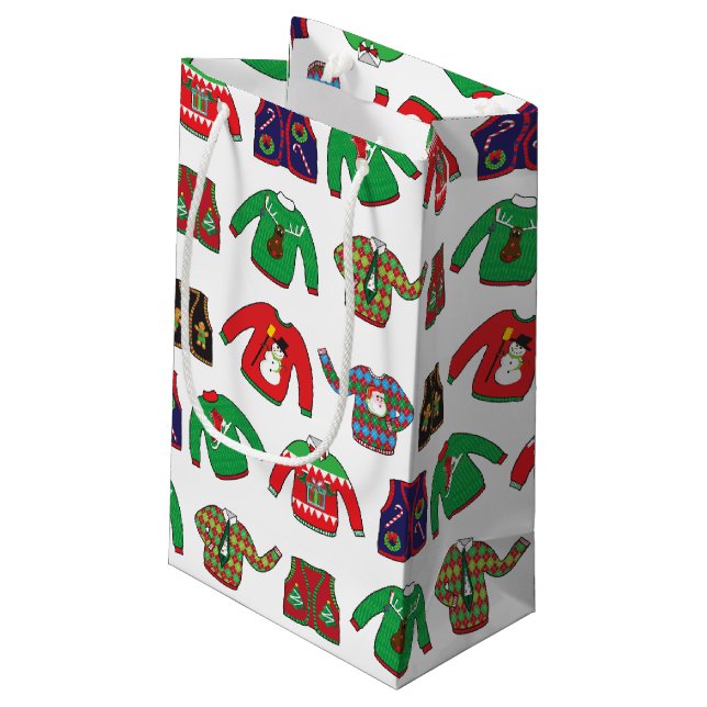 Ugly Sweater Christmas Holiday Small Gift Bag (Back Angled)