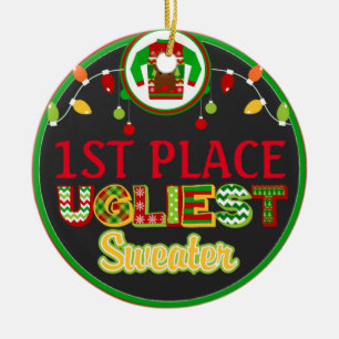 Ugly Sweater Christmas Holiday Winner Prize Ceramic Ornament