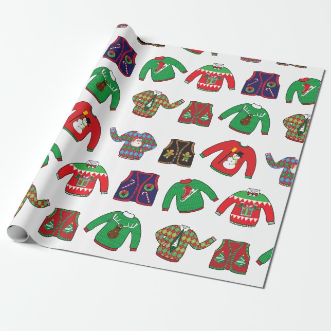Ugly Sweater Christmas Holiday Wrapping Paper (Unrolled)