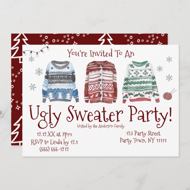 Ugly Sweater Christmas Invitation (Front/Back)