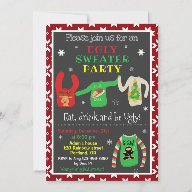 Ugly sweater christmas invitation Sweater party (Front)