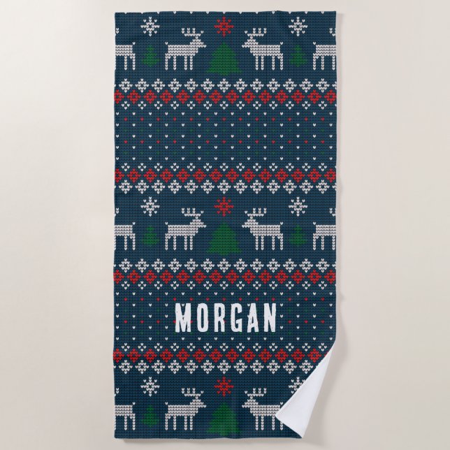 Ugly Sweater Christmas Knitted Pattern Custom Beach Towel (Front)