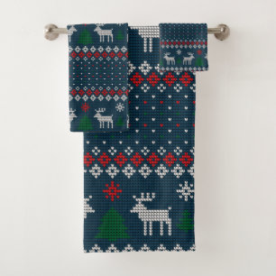 Ugly Sweater Christmas Knitted Pattern Vintage Bath Towel Set