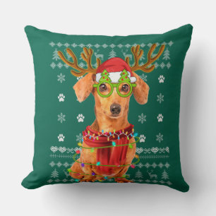 Ugly Sweater Christmas Lights Dachshund Dog Puppy Cushion