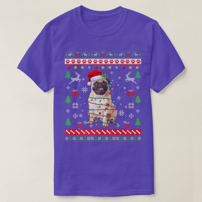 Ugly Sweater Christmas Lights Pug Dog Lover  (Design Front)
