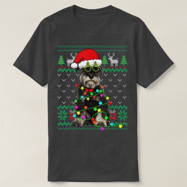 Ugly Sweater Christmas Lights Schnauzer Dog Puppy  (Design Front)