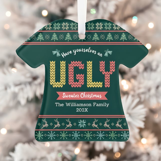 Ugly Sweater Christmas Nordic Hunter Green Knit Ornament (Creator Uploaded)