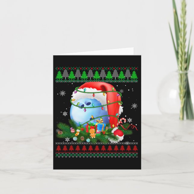 Ugly Sweater Christmas Pajama Bowling Xmas Lights  Card (Front)