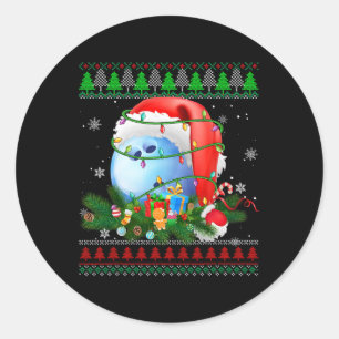 Ugly Sweater Christmas Pajama Bowling Xmas Lights  Classic Round Sticker
