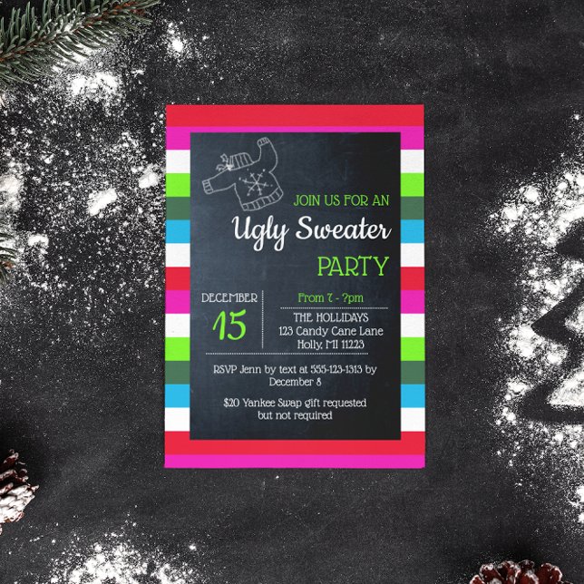 Ugly Sweater Christmas Party Bright Stripe Invitation (Creator Uploaded)