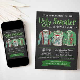 Ugly Sweater Christmas Party Chalk Invitation