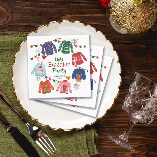 Ugly sweater Christmas party funny Napkin (Ugly sweater Christmas party funny printed Napkins personalized Christmas party table decor)