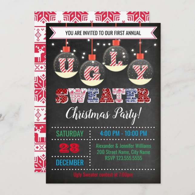 Ugly Sweater Christmas Party Invitation (Front/Back)
