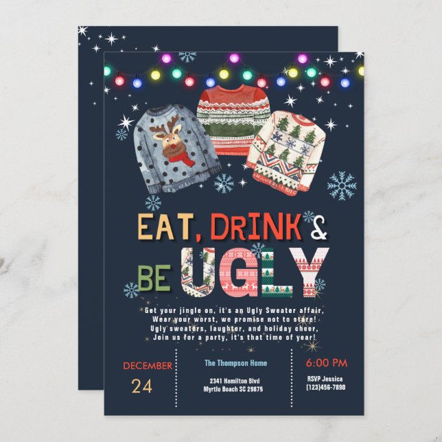 Ugly Sweater Christmas Party Invitation (Front/Back)