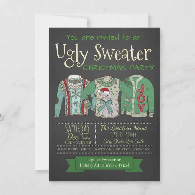Ugly Sweater Christmas Party Invitation Chalk (Front)