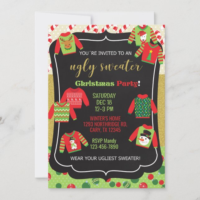 Ugly sweater Christmas party invitation. Invitation (Front)