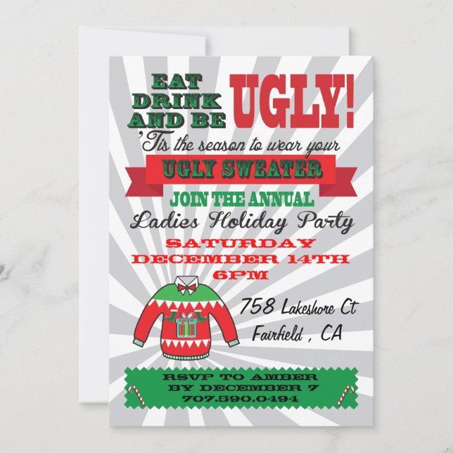 Ugly sweater Christmas Party Invitations (Front)