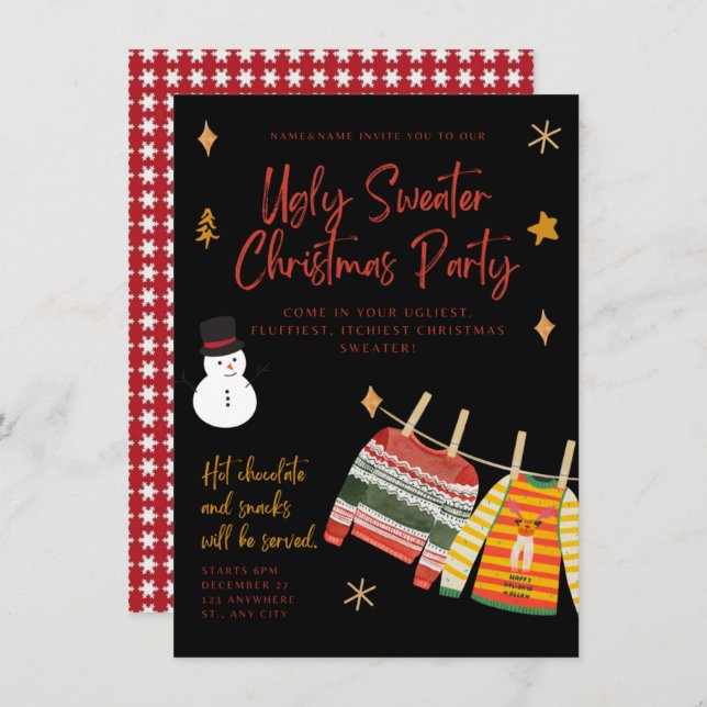 Ugly Sweater Christmas Party Invitations (Front/Back)
